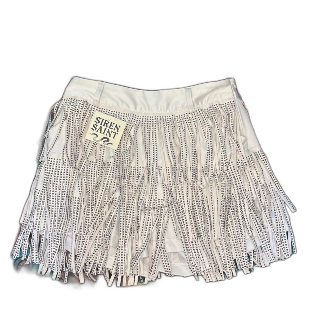 Women's White Rhinestone Fringe Skort